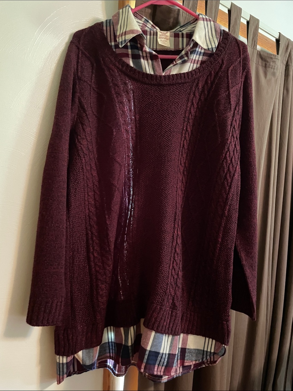 Faded Glory Cable Knit Pullover Sweater - Burgundy
